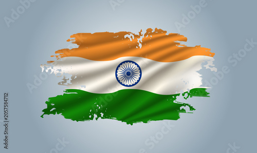 India flag made in brush stroke background.Dynamic design in the form of a brush stroke.