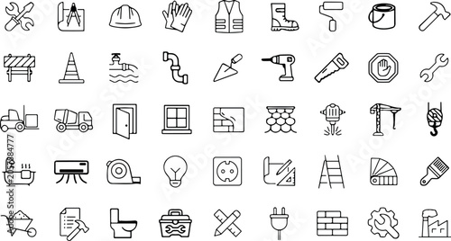 Fotografía Construction and Home Renovation Icon Set with Outline Symbols for Building Tool