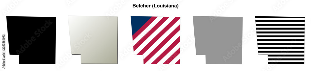 Obraz premium Belcher (Louisiana) blank outline map set