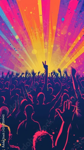 Colorful Concert Crowd Beneath Psychedelic Festival Lights