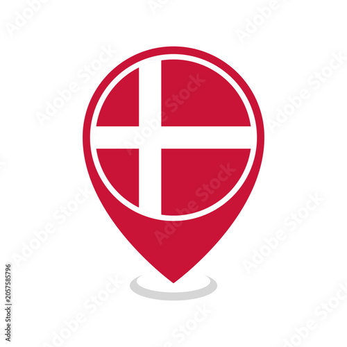 Location pin of Denmark flag map marker on white background vector illustration icon for mobile apps ui and web design eps10.