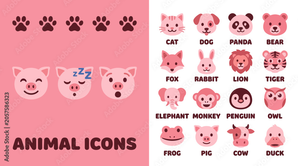 Obraz premium Cute Animal Icons Set