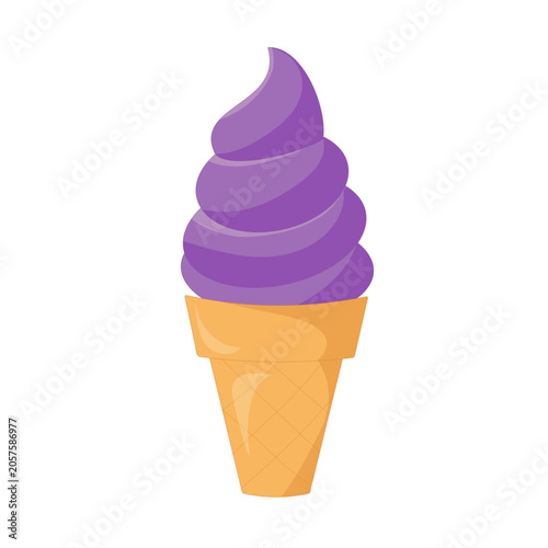 Ubee soft serve ice cream cone vector illustration isolated on a light background. Minimal flat design featuring a sweet frozen dessert with pastel colors, perfect for food related projects