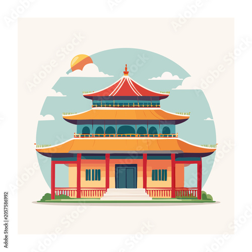 Traditional house with colorful roof illustration