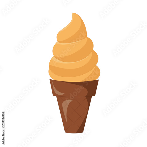 Caramel soft serve ice cream cone vector illustration isolated on a light background. Minimal flat design featuring a sweet frozen dessert with pastel colors, perfect for food related projects