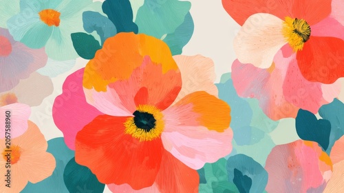 Colorful Floral Pattern With Modern Botanical Abstract Blossoms