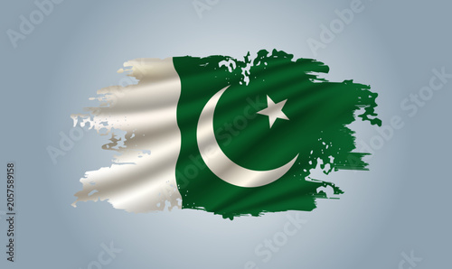 Pakistan flag made in brush stroke background.Dynamic design in the form of a brush stroke.