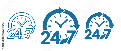 24 hours 7 days time icon set for around the clock service