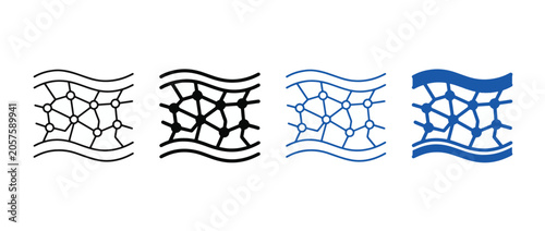 Collagen Layer Icon Set. Skin Structure and Molecular Network Symbols. Vector Illustration. Adobe Illustrator Artwork