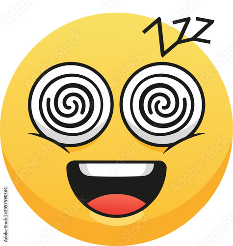Dizzy emoji face with spiral pattern lines inside the eyes representing confusion disorientation hypnotic trance faintness and dazed facial expression