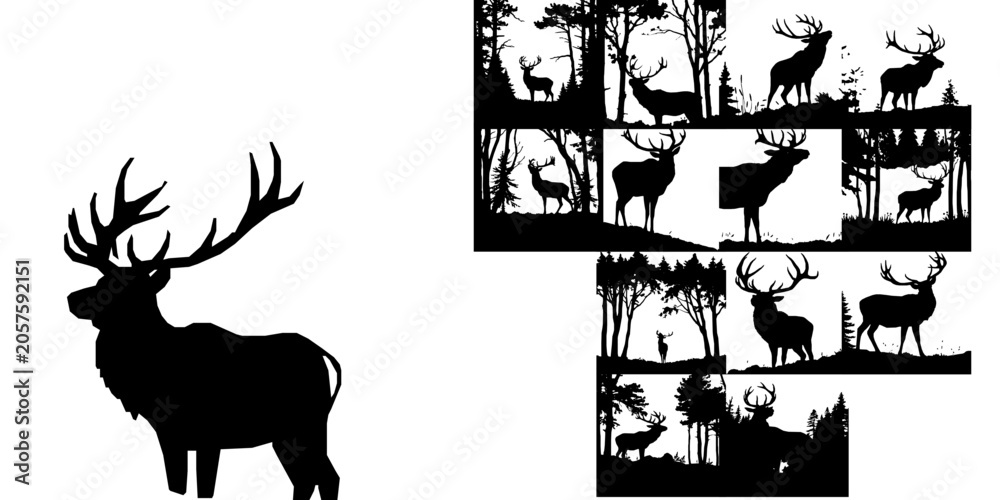 Fototapeta premium Bull Elk Bugling in the Forest Silhouette