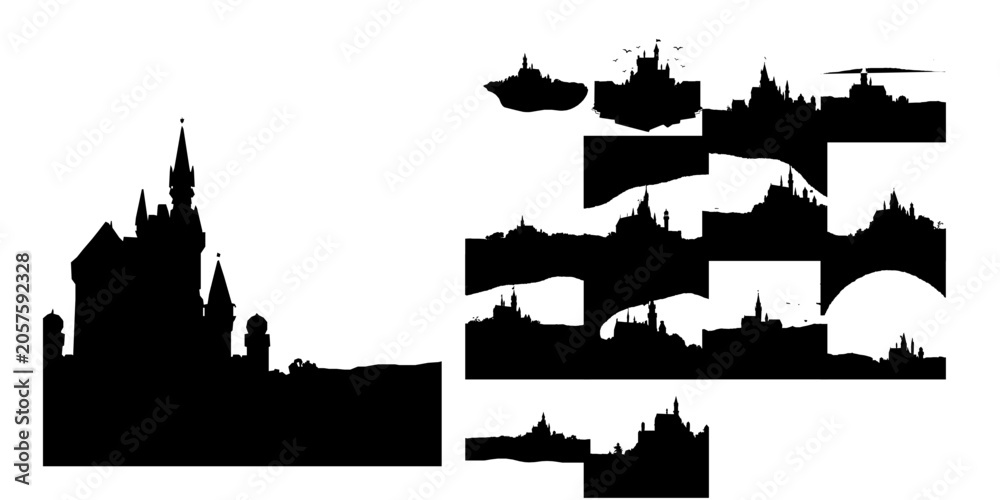 Obraz premium Castle on a Hill at Twilight Silhouette