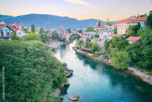 Bild auf Leinwand Stari Most Ottoman Bridge over the Neretva River in Mostar, Bosnia and Herzegovi