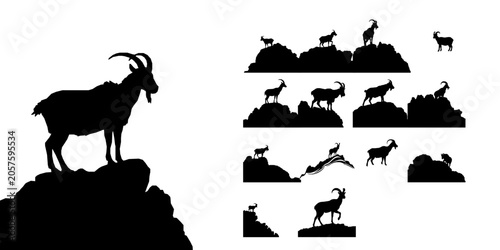 Schilderij op canvas Mountain Goat On Rocky Ridge Silhouette