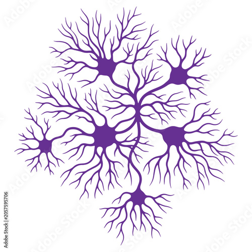 Purple neurons or nerve cells illustration isolated on transparent background for medical and scientific use