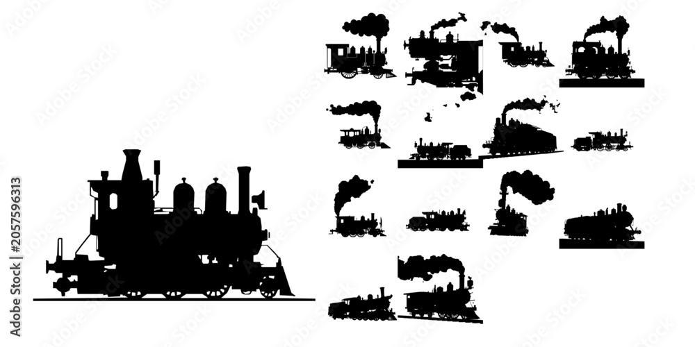 Obraz premium Steam Engine Releasing Smoke Silhouette