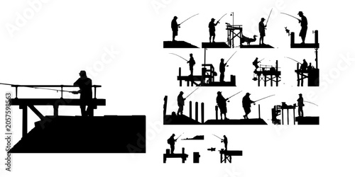 Φωτογραφία Old Man Fishing from a Pier Silhouette