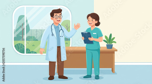 Doctor and nurse discussing at clinic