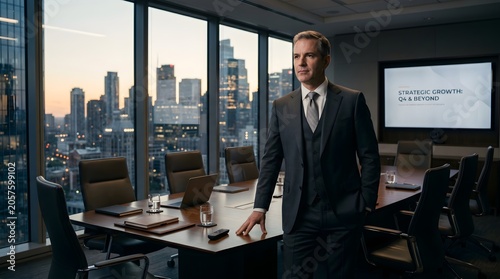 Business Executive Standing in Corporate Office