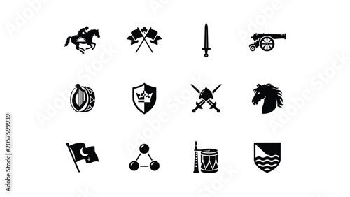 Fényképezés Heraldic icons with horses flags and swords representing antique combat and chivalry themes