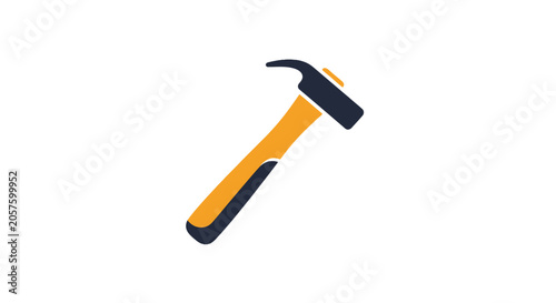 Yellow handled hammer with black head.