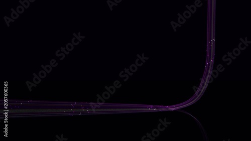 Splendid and high-quality high-tech 3d curved symmetrical trails looping motion graphics. Features glowing neon pink, cyan, and emerald fiber optic light trails running horizontally