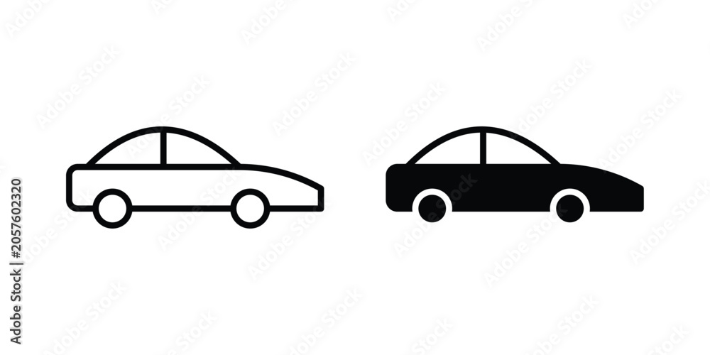 Fototapeta premium Car side view icon Silhouette and outline vectors