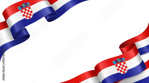 Fényképezés Croatia flag ribbons frame on white background
