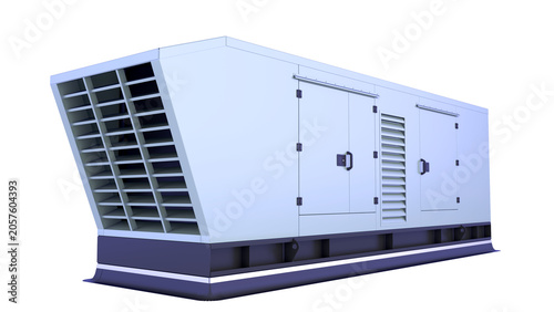 AHU - Air Handling. front view slightly from the side. 3D rendering isolated on white background. Ideal for professionals, educational, engineering, industrial design