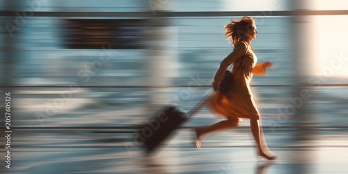 Dynamic Motion Blur Of Woman Rushing To Departure Gate