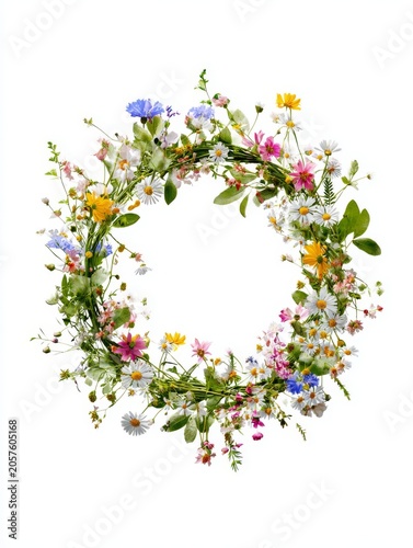 Botanical Floral Circle Border Made Of Meadow Flowers