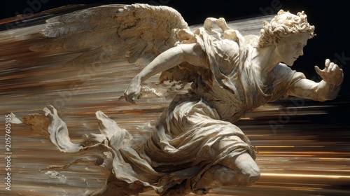 Classical Celestial Sculpture Racing Through Streaks Of Light
