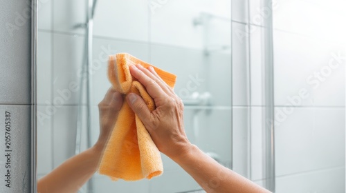 Hand Cleaning Bathroom Tiles With Sponge And Soap Foam