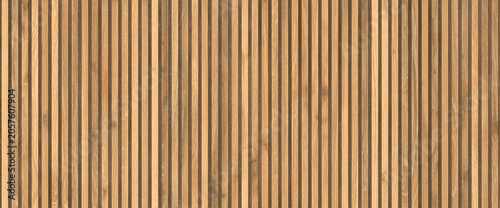 Foto Natural wood slat wall texture, vertical timber battens background, decorative w