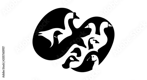 Goose icon set silhouette, white background, vector illustration