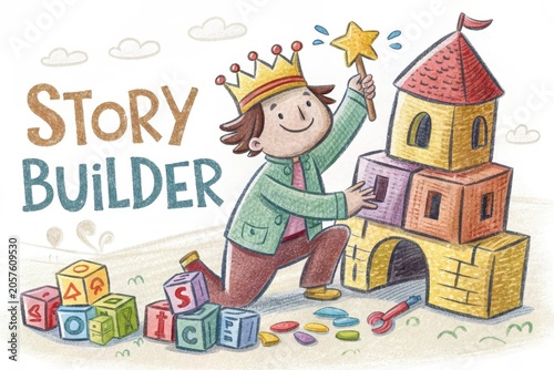 Creative Child Engaging in Play with Colorful Blocks and Castle