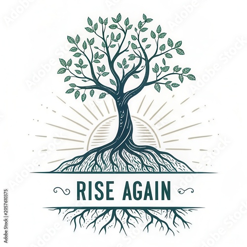 Inspirational Tree Symbolizing Growth and Resilience with Sunshine