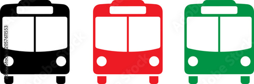Tableau sur toile Three bus icons in black, red, and green colors