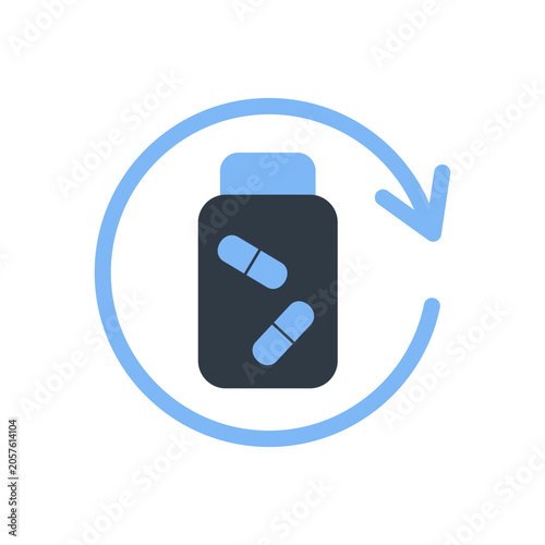 Refill medicine bottle icon flat vector, pharmaceutical renewal symbol
