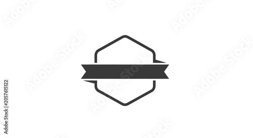 Minimalist hexagonal badge logo template with ribbon banner