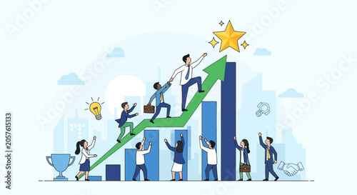 Colleagues celebrate reaching goals with boss on a special day in office