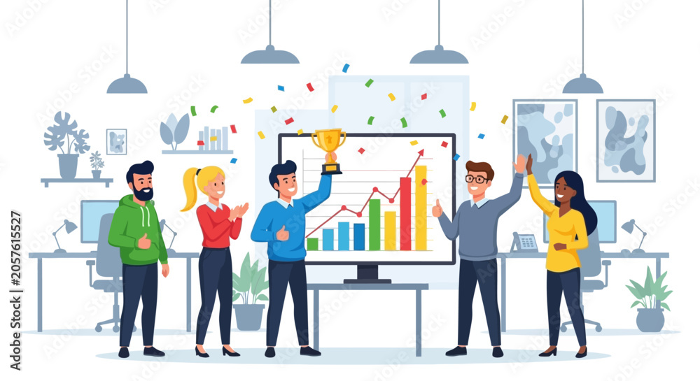 Obraz premium Team celebrates success with boss on a productive day in modern office environment