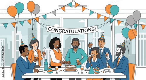 Colleagues Celebrate Boss on a Special Day with Cake and Toast