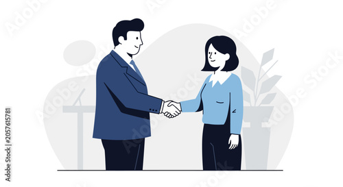 Business boss shaking hands with employee on a day
