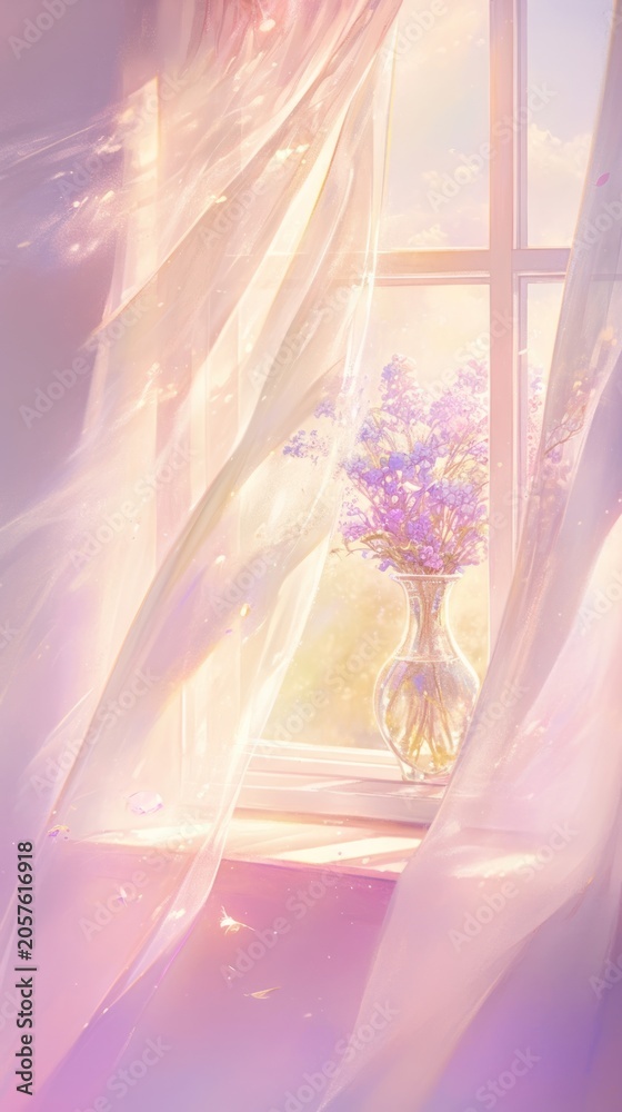 Obraz premium Ethereal window scene with flowers.
