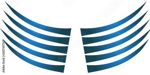 Obraz na plátně Abstract Blue Winged Symbol with Symmetrical Curved Stripes and Gradient Design
