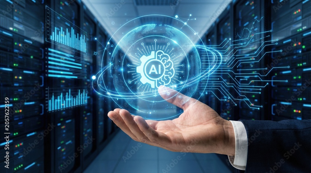 Fototapeta premium Artificial intelligence core software enables digital transformation with data exchange and automation through api in technology innovation