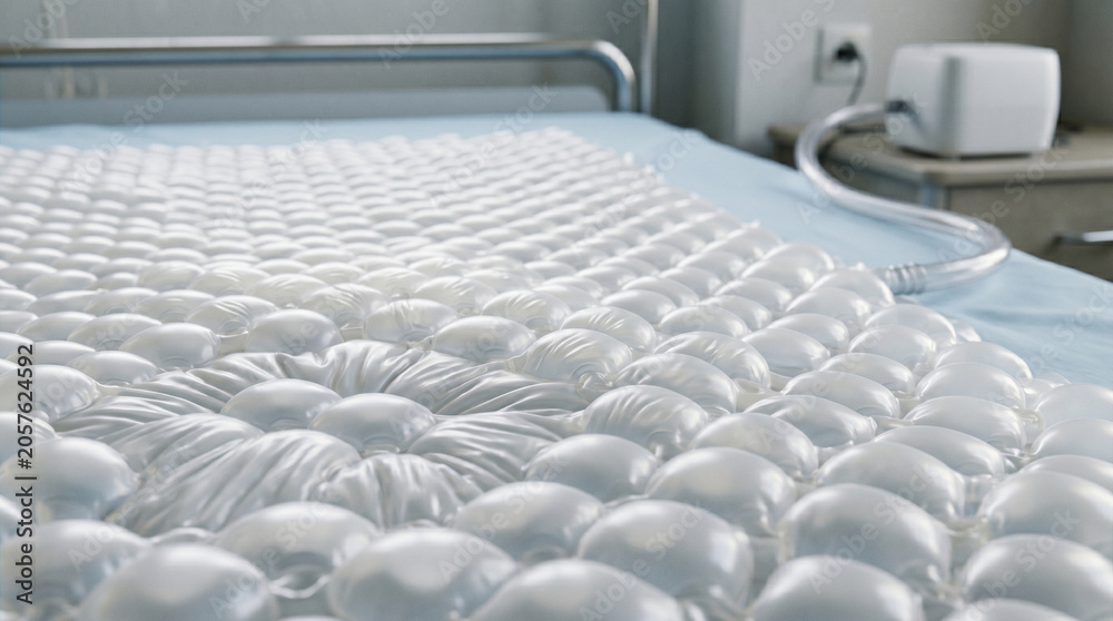 Fototapeta premium Alternating pressure mattress for patient comfort and pressure sore prevention in healthcare settings with air cells