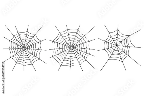 Set of three black spider web on white background cobweb