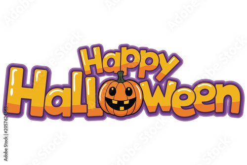 Happy halloween text with a smiling jack-o'-lantern pumpkin